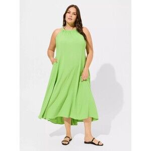 Torrid Plus Size Green Tea Length Vacation Halter Dress Hi Low NWT 2 2x BA